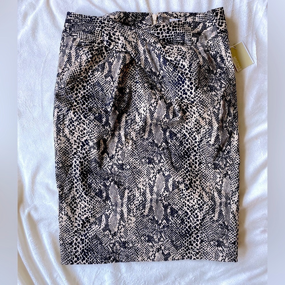 Michael Kors Snake Print Skirt in Black and Cream